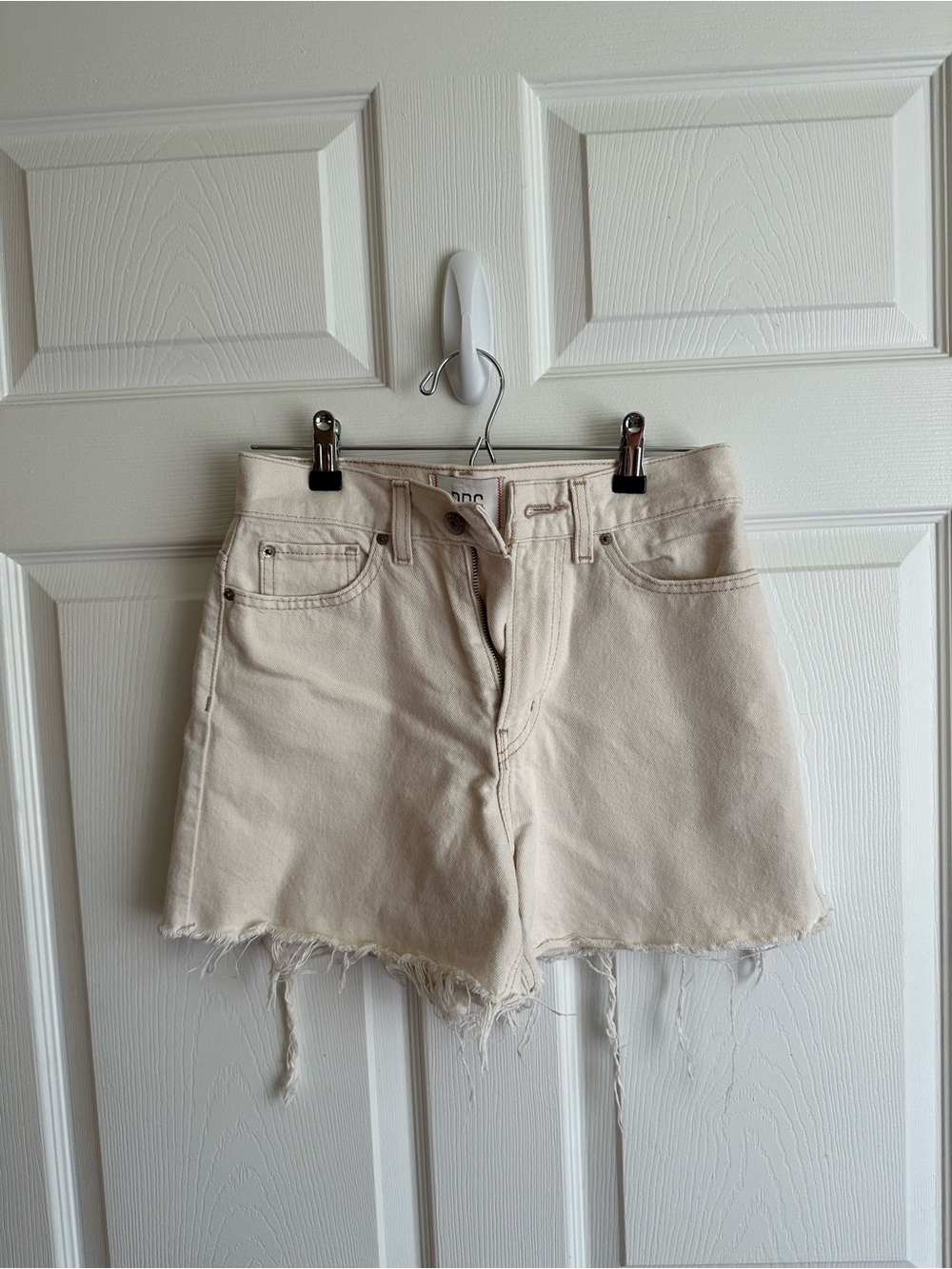 BDG Light Cream Frayed Hem Denim Shorts